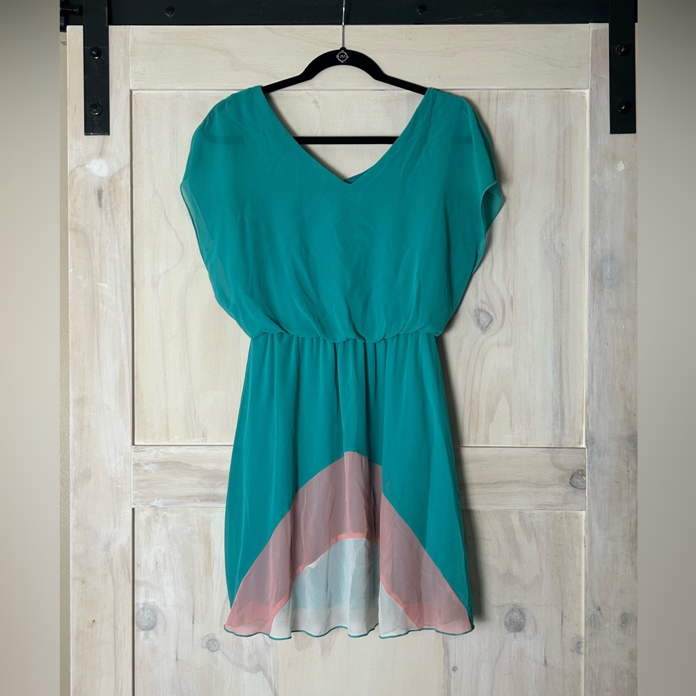 Sweet Storm dress loose fit teal/pink/white size M